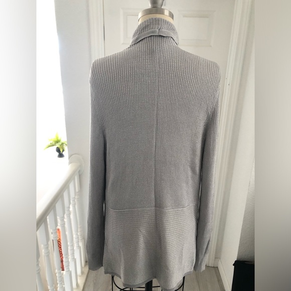 White House Black market silver metallic long sleeve cardigan. - Picture 7 of 14
